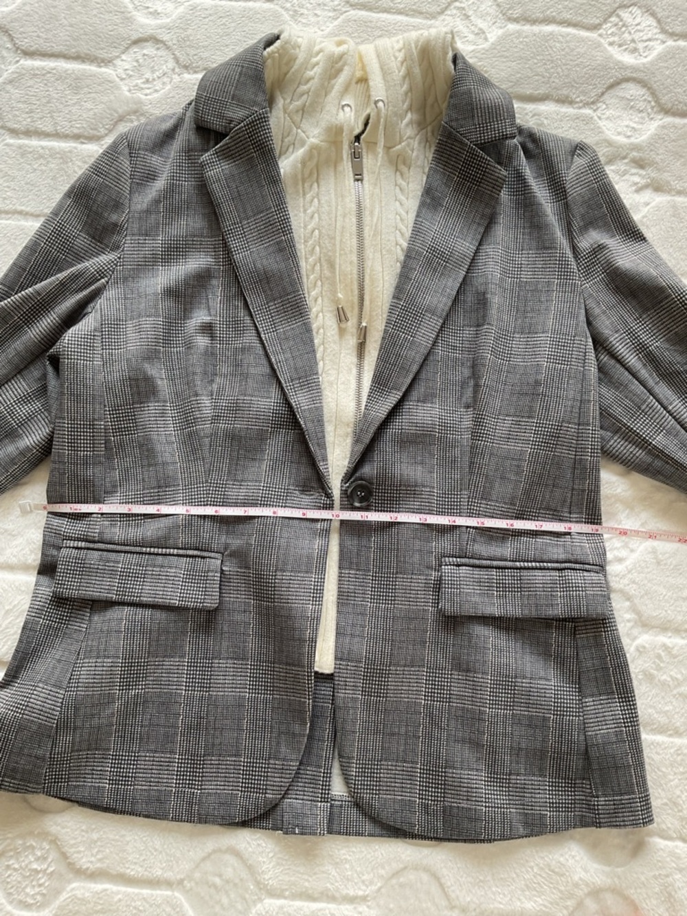 Tahari Women Plaid Blazer Jacket w/ Removable Hoodie Insert Gray Size L 2-in-1 - Picture 10 of 10